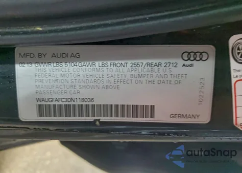 2013 Audi A6 Premium Plus from USA, damaged, VIN WAUGFAFC3DN118036